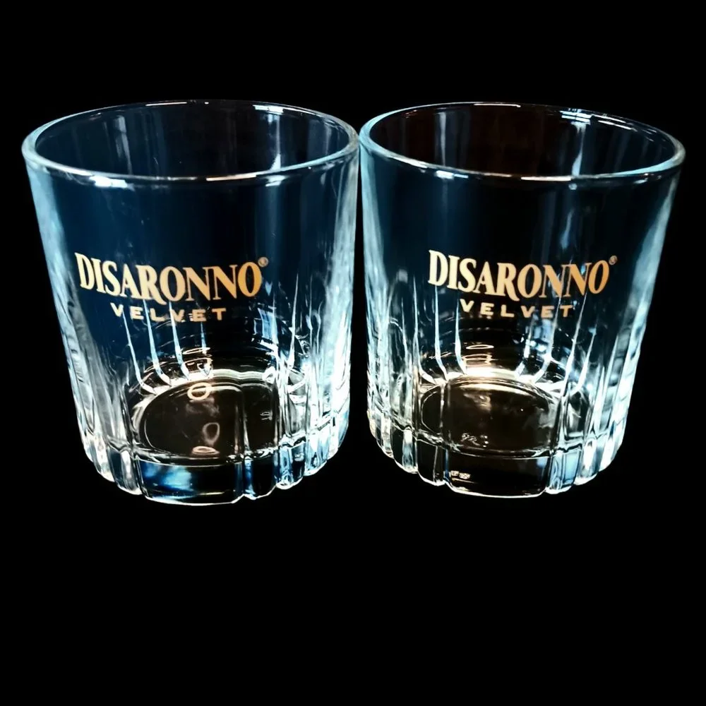 Disarrono Velvet Lowball Glasses Gold Logo Set of Two